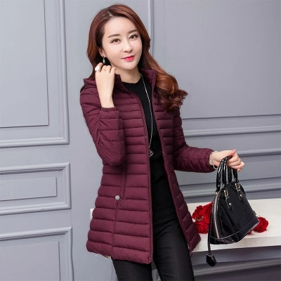 Women Autumn Winter Jacket Parkas 2019 New Solid Hooded Medium Long Outerwear Slim Plus Size 7XL Female Down Cotton Jacket W33