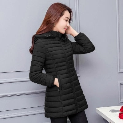 Women Autumn Winter Jacket Parkas 2019 New Solid Hooded Medium Long Outerwear Slim Plus Size 7XL Female Down Cotton Jacket W33