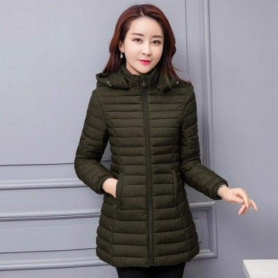 Women Autumn Winter Jacket Parkas 2019 New Solid Hooded Medium Long Outerwear Slim Plus Size 7XL Female Down Cotton Jacket W33