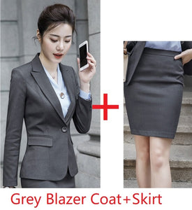 High Quality Fabric Autumn Winter Formal Uniform Styles Women Business Suits With Tops and Skirt Ladies Office Blazers Sets