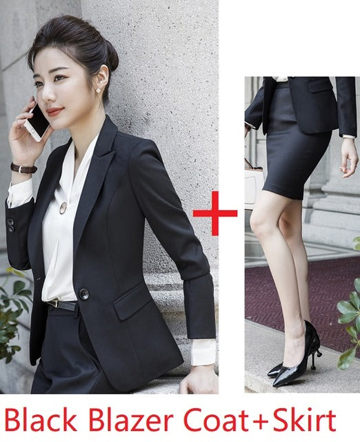 High Quality Fabric Autumn Winter Formal Uniform Styles Women Business Suits With Tops and Skirt Ladies Office Blazers Sets