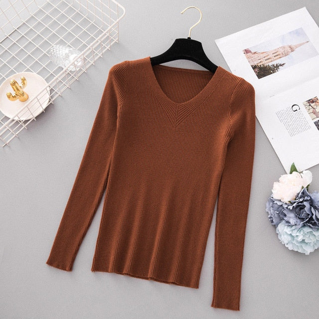 Autumn Pullover Women V Neck Sweater Knitted Jumper Womens Sweaters 2019 Winter Tops For Women Sweaters And Pullovers Trui Dames