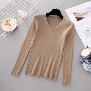 Autumn Pullover Women V Neck Sweater Knitted Jumper Womens Sweaters 2019 Winter Tops For Women Sweaters And Pullovers Trui Dames