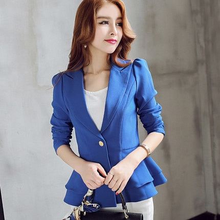 PEONFLY  Ladies Blazer Long Sleeve Blaser Women Suit jacket Female Feminine Blazer Femme Pink Blue White Black Blazer Autumn