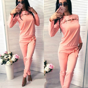 2pcs Sets Casual Hooded Tops Sweatshirt+Solid Long Pants Suits Women Sets Female Tracksuits Women Clothing Bigsweety