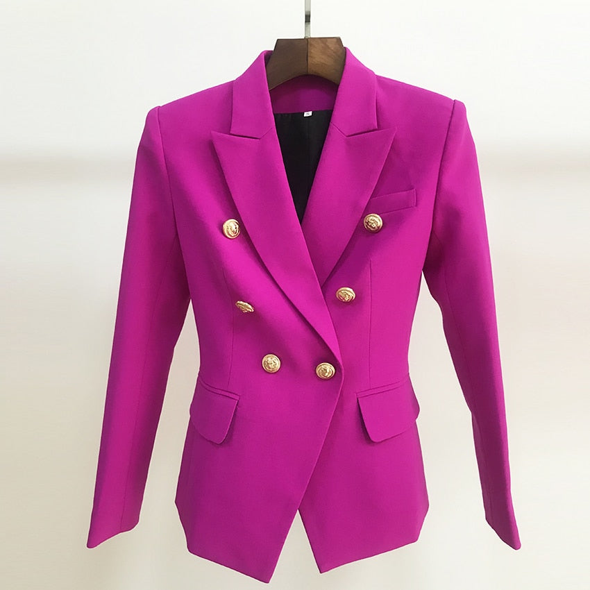 HIGH STREET 2019 New Designer Blazer Women's Double Breasted Lion Buttons Slim Fitting Gorgeous Purple Blazer Jacket