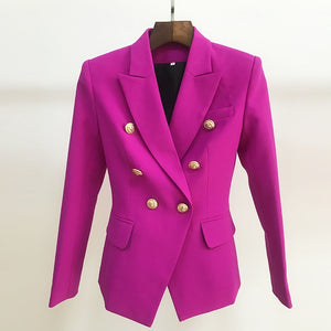 HIGH STREET 2019 New Designer Blazer Women's Double Breasted Lion Buttons Slim Fitting Gorgeous Purple Blazer Jacket