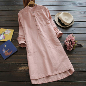 ZANZEA Linen Dress Women Cotton Vestidos 2019 Autumn Winter Long Sleeve Mini Dress Casual Mandarin Long Tunic Shirts Dresses