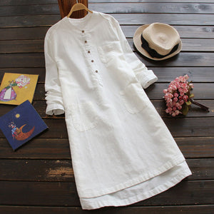 ZANZEA Linen Dress Women Cotton Vestidos 2019 Autumn Winter Long Sleeve Mini Dress Casual Mandarin Long Tunic Shirts Dresses