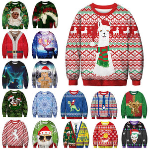 2019 Unisex Men Women Ugly Christmas Sweater Vacation Santa Elf Funny Christmas Cos Fake Hair Jumper Autumn Winter Tops Clothing