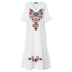 Bohemian Printed Maxi Dress ZANZEA 2019 Women's Sundress Summer Casual V-Neck Ruffle Vestidos Female Short Sleeve Floral Robe