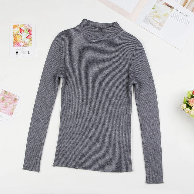 BEFORW 2019 Autumn Women lady sweater Solid Turtleneck sweater women slim sexy tight Bottoming Knitted Casual Pullovers Top