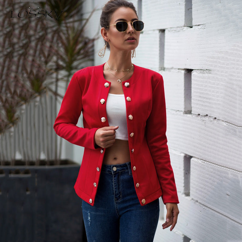 Lossky Jackets Cardigan Coat Women Long Sleeve Spring Autumn Blouson Femme Casual Red Office Clothes Outfit Work Outerwear 2019