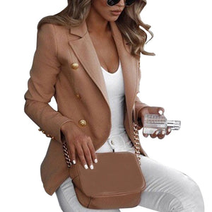 Fashion Slim Fit Double Breasted Women Long Sleeve Blazer Suit Button Work Office Lady Jacket Autumn Plus Size Coat S-5XL