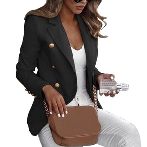 Fashion Slim Fit Double Breasted Women Long Sleeve Blazer Suit Button Work Office Lady Jacket Autumn Plus Size Coat S-5XL