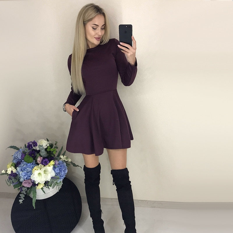 Autumn Long Sleeve Sexy a Line Party Dress Ladies Office Work Basic Shirt Dress 2019 Fashion Elegant Mini Dress Winter Vestidos