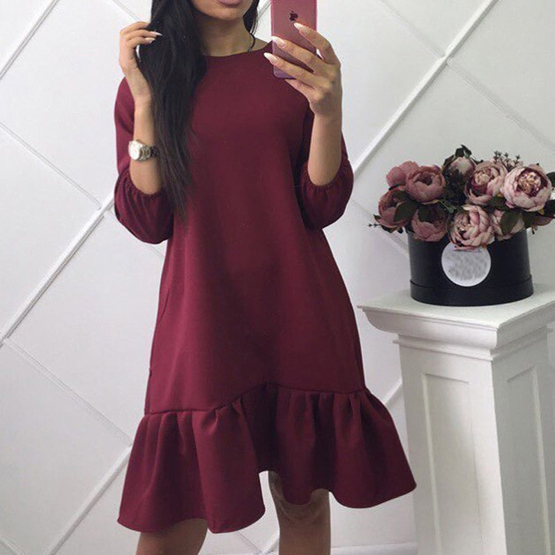 Bigsweety Autumn Dress Women Casual Loose Party Dress Ruffles Sundress Female Fashion Lantern Sleeve Mini Dress Hot Sale