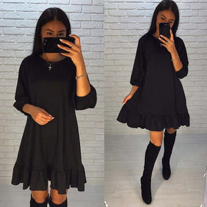 Bigsweety Autumn Dress Women Casual Loose Party Dress Ruffles Sundress Female Fashion Lantern Sleeve Mini Dress Hot Sale