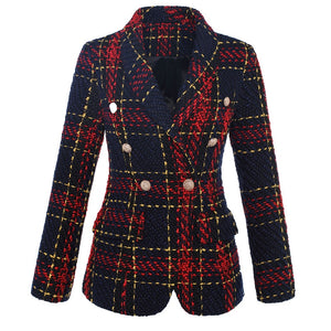 2019 Foreign trade explosion models female jacket line plaid weave tweed wool double-breasted suit jacket