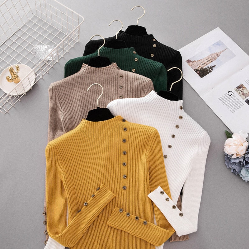 Women Autumn Winter Fashion Slim Femme Elasticity Sweater Casual Half High Collar Neck Soft Pullovers Women  knitted sweater