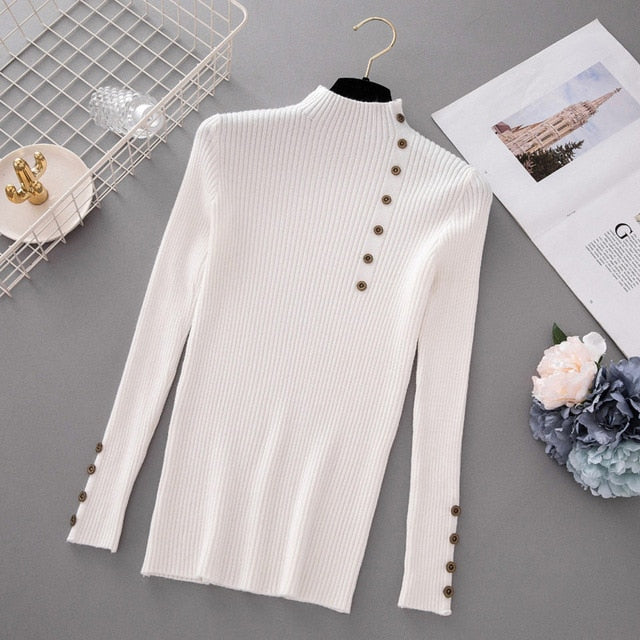 Women Autumn Winter Fashion Slim Femme Elasticity Sweater Casual Half High Collar Neck Soft Pullovers Women  knitted sweater