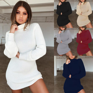 Elegant Mini Knitted Sweater Dress Women Plus Size 2019 Autumn Winter Pencil Party Dress Vestidos Black White Bodycon Dresses