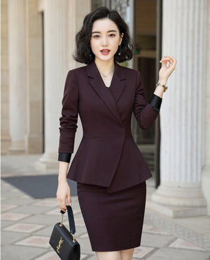 Fashion Wine High Quality Fabric Formal Women Business Suits with Blazer and Skirt Ladies Professional Work Wear Blazers Outfits