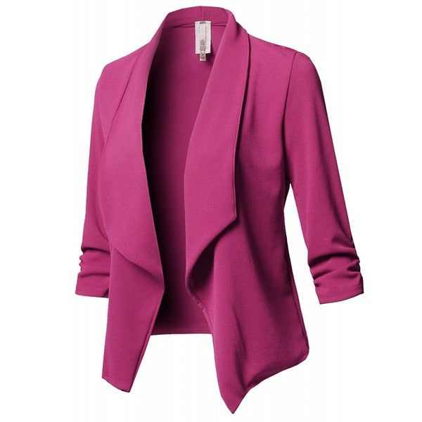 Women Black Blazers Cardigan Coat 2019 Long Sleeve Women Blazers and Jackets Ruched Asymmetrical Casual Business Suit Outwear