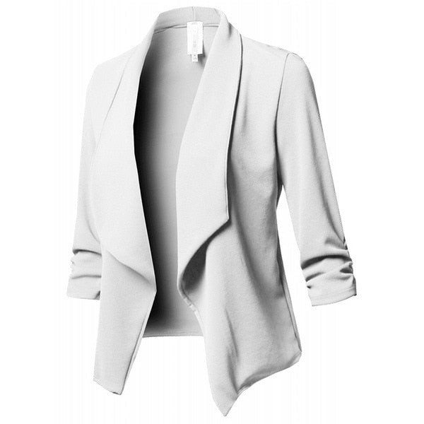 Women Black Blazers Cardigan Coat 2019 Long Sleeve Women Blazers and Jackets Ruched Asymmetrical Casual Business Suit Outwear