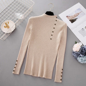 Women Autumn Winter Fashion Slim Femme Elasticity Sweater Casual Half High Collar Neck Soft Pullovers Women  knitted sweater