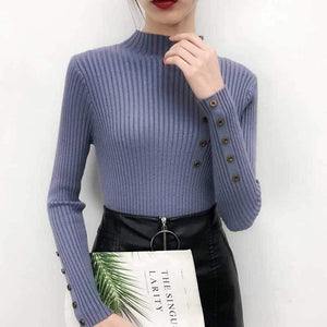 Women Autumn Winter Fashion Slim Femme Elasticity Sweater Casual Half High Collar Neck Soft Pullovers Women  knitted sweater