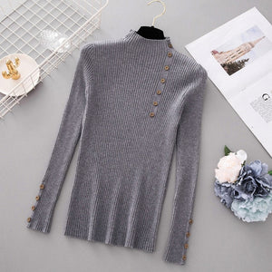 Women Autumn Winter Fashion Slim Femme Elasticity Sweater Casual Half High Collar Neck Soft Pullovers Women  knitted sweater