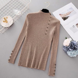 Women Autumn Winter Fashion Slim Femme Elasticity Sweater Casual Half High Collar Neck Soft Pullovers Women  knitted sweater