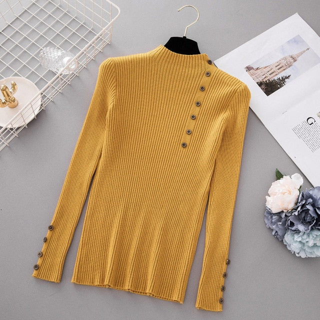 Women Autumn Winter Fashion Slim Femme Elasticity Sweater Casual Half High Collar Neck Soft Pullovers Women  knitted sweater