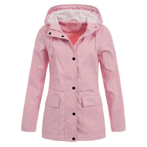 Plus Size Women Waterproof Hooded Jacket 4XL Solid Long Sleeve Button Up Hoody Coat Autumn Winter Casual Jackets Large Size D40