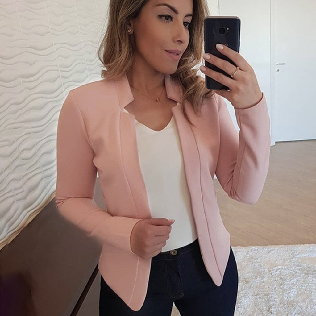 Ol Slim Casual Long Sleeve Blazer Feminino Women Blazers And Jackets Top Suit Casual Blazer Jacket Cardigan Open Stitch#J30