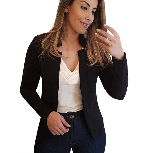 Ol Slim Casual Long Sleeve Blazer Feminino Women Blazers And Jackets Top Suit Casual Blazer Jacket Cardigan Open Stitch#J30