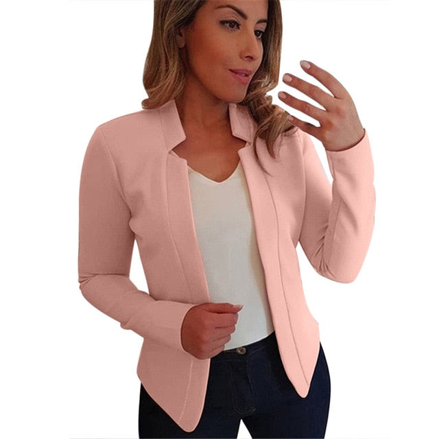 Ol Slim Casual Long Sleeve Blazer Feminino Women Blazers And Jackets Top Suit Casual Blazer Jacket Cardigan Open Stitch#J30