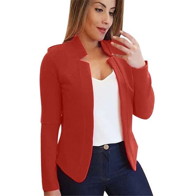 Ol Slim Casual Long Sleeve Blazer Feminino Women Blazers And Jackets Top Suit Casual Blazer Jacket Cardigan Open Stitch#J30