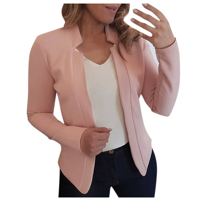 Ol Slim Casual Long Sleeve Blazer Feminino Women Blazers And Jackets Top Suit Casual Blazer Jacket Cardigan Open Stitch#J30