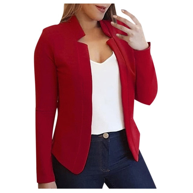 Ol Slim Casual Long Sleeve Blazer Feminino Women Blazers And Jackets Top Suit Casual Blazer Jacket Cardigan Open Stitch#J30