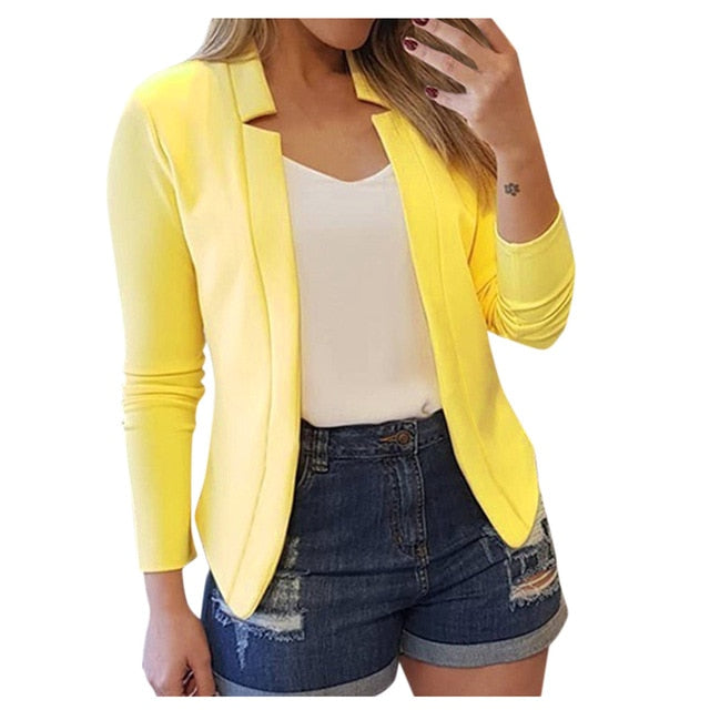 Ol Slim Casual Long Sleeve Blazer Feminino Women Blazers And Jackets Top Suit Casual Blazer Jacket Cardigan Open Stitch#J30