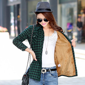 2019 Brand New Winter Warm Women Velvet Thicker Jacket Plaid Shirt Style Coat Female College Style Casual Jacket Outerwear