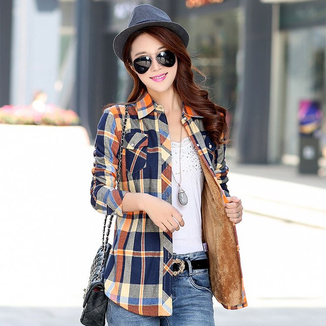 2019 Brand New Winter Warm Women Velvet Thicker Jacket Plaid Shirt Style Coat Female College Style Casual Jacket Outerwear