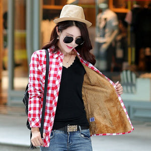 2019 Brand New Winter Warm Women Velvet Thicker Jacket Plaid Shirt Style Coat Female College Style Casual Jacket Outerwear