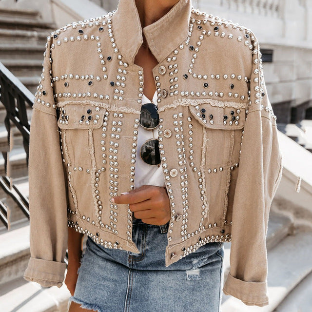 Winter Fall 2019 New Women's Trendy Rivet Lapel Single-Breasted Jackets Fashion Female Street Wear Gypsy Coats