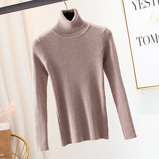 GUMPRUN Winter Women Knitted Turtleneck Sweater 2019 Fall Casual Slim Sweaters Pullover Womens Long Sleeve Elasticity Sweater