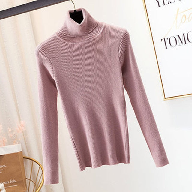 GUMPRUN Winter Women Knitted Turtleneck Sweater 2019 Fall Casual Slim Sweaters Pullover Womens Long Sleeve Elasticity Sweater