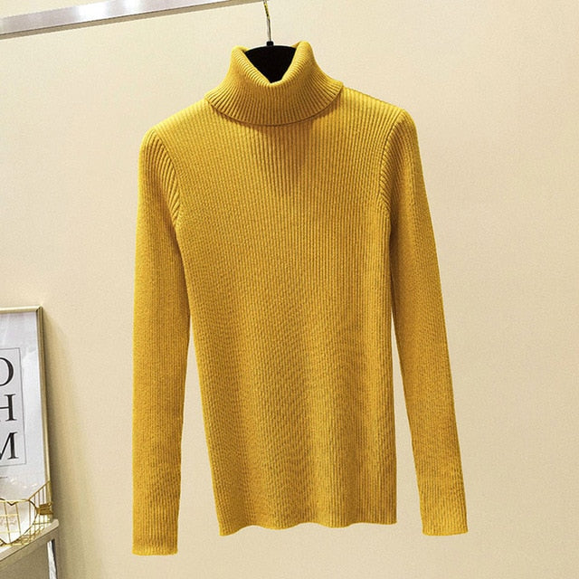 GUMPRUN Winter Women Knitted Turtleneck Sweater 2019 Fall Casual Slim Sweaters Pullover Womens Long Sleeve Elasticity Sweater