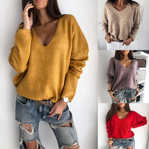 2019 new autumn winter Women v-neck solid Sweater Pullover Female Knitted sweaters Jumper casual Knitwear Pull Femme jersey